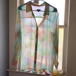 J.Jill Sheer Floral Button Down Shirt